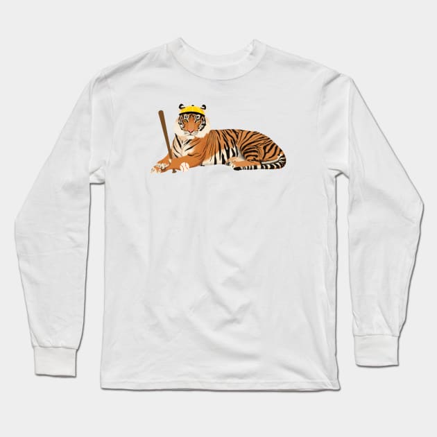 Baseball Tiger Yellow Long Sleeve T-Shirt by College Mascot Designs